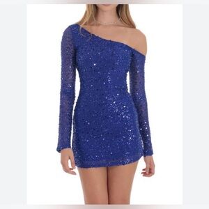 Lucy in the Sky One-Shoulder Royal Blue Sequin Mini Dress